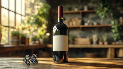 Elegant wine bottle with a clean label on a plain background, refined beverage