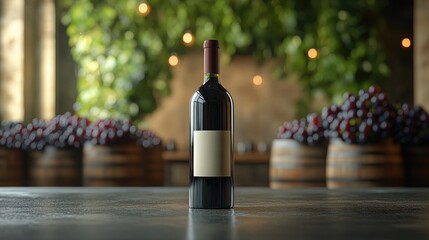 Elegant wine bottle with a clean label on a plain background, refined beverage