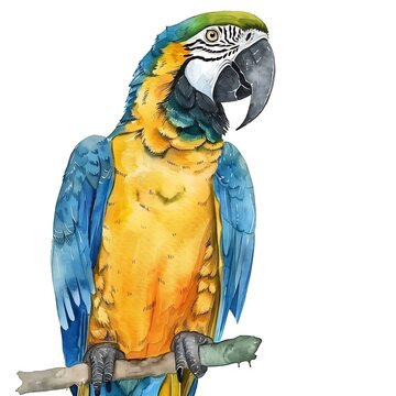 recommend clip art: Watercolor Illustration of a Blue and Gold Macaw on a Branch.