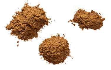 Heap cinnamon powder isolated on a white background, top view.