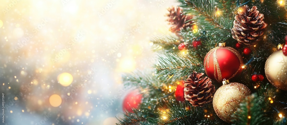 Poster christmas holidays decorations for the christmas tree background. with copy space image. place for a