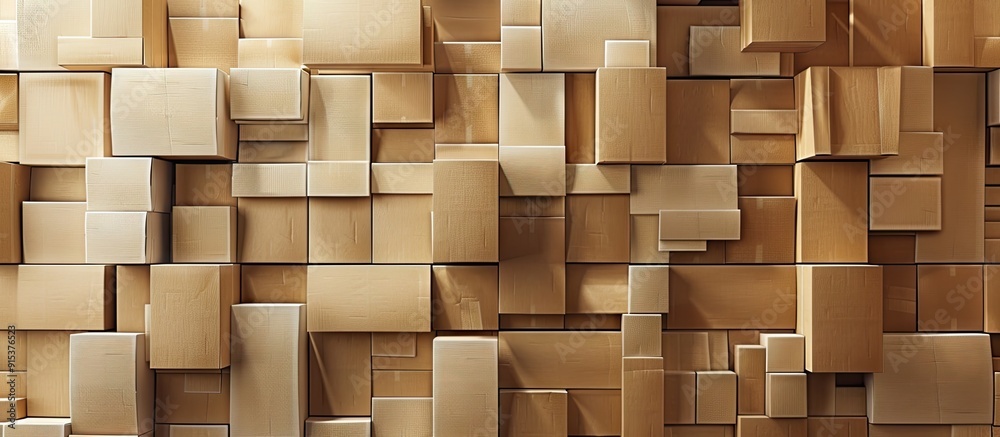 Aufkleber stacked cardboard boxes set against a white background. with copy space image. Place for adding text or design