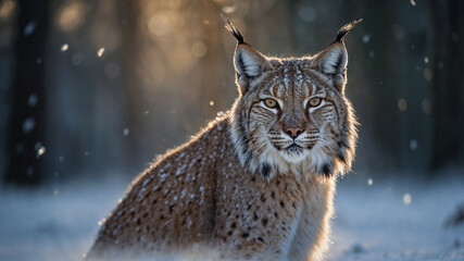 Obraz premium Lince maschio in una foresta innevata in inverno