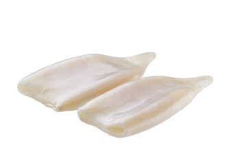 Fresh body squids, raw two tube squids isolated on white background.