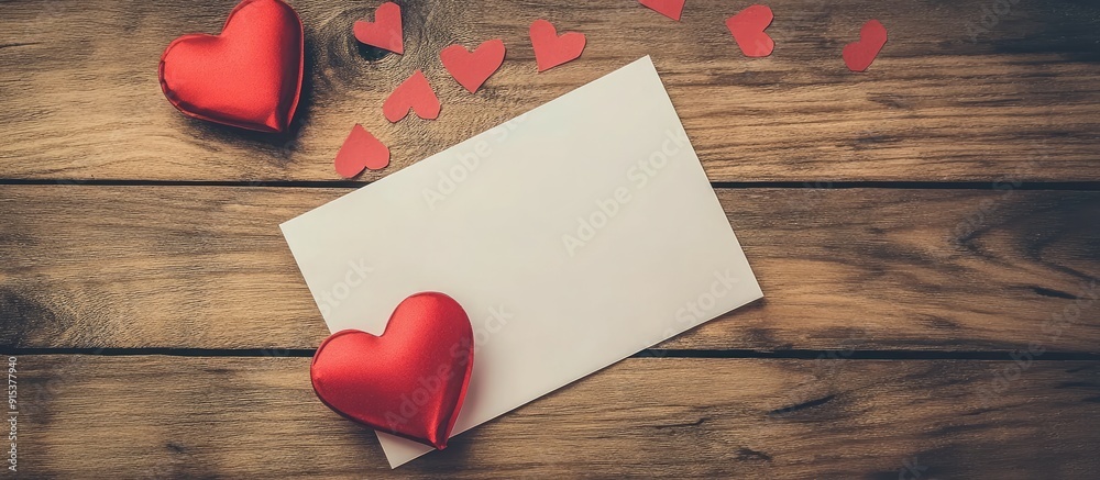 Poster blank card on a wooden table background valentine s day messages and love declarations for a romanti