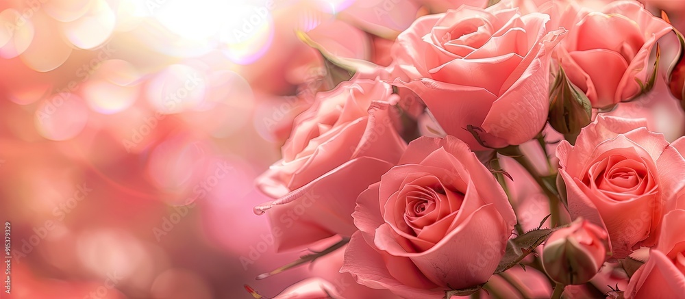 Poster a bunch of pink roses isolated on a white background. with copy space image. Place for adding text or design