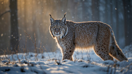 Fototapeta premium Lince maschio in una foresta innevata in inverno