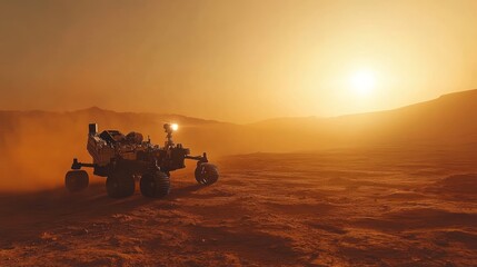 Mars Rover Exploration at Sunset