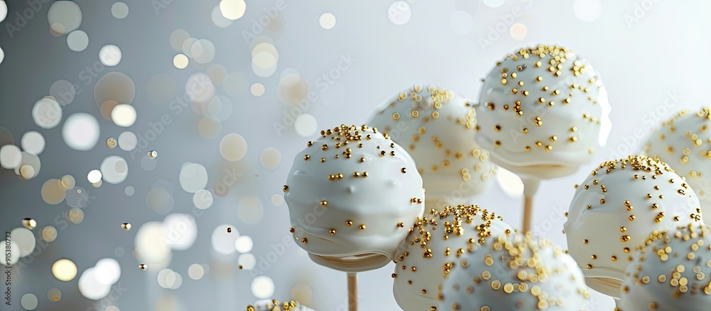 Leinwandbilder white cake pops adorned with gold sprinkles. with copy space image. place for adding text or design