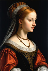 Renaissance-style painting portrait of a princess in gothic clothing, Generative AI