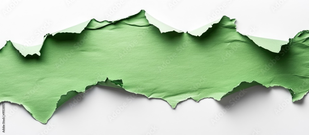Poster realistic green torn paper scraps with ripped edges arranged in the center providing space for copy 