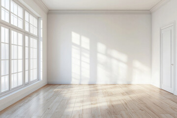 Fototapeta premium Bright living room interior with white empty wall