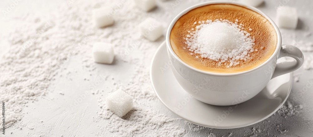 Poster a cappuccino with sugar. with copy space image. Place for adding text or design