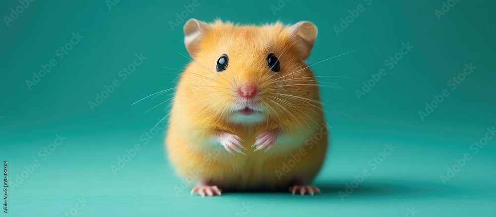 Fototapete close up of a dwarf hamster against a yellow and green background. with copy space image. place for 