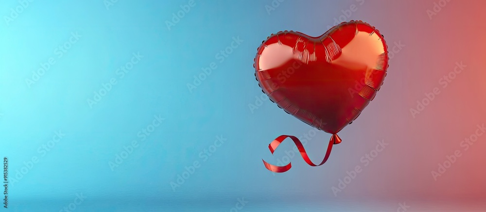 Leinwandbilder heart shaped balloon with ribbon on a colored background celebration of valentine s day. with copy s