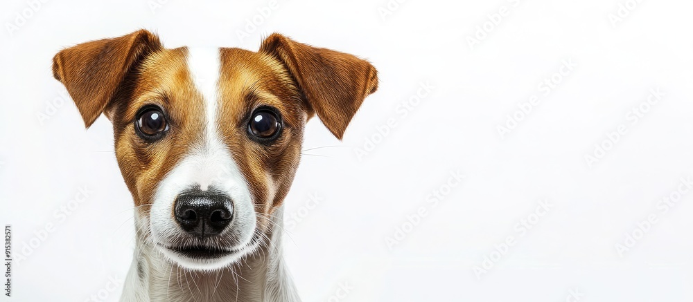 Poster Jack Russell Terrier set against a white background. with copy space image. Place for adding text or design