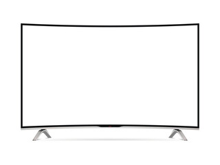 Obraz premium Realistic modern curved 4k TV monitor isolated on white background