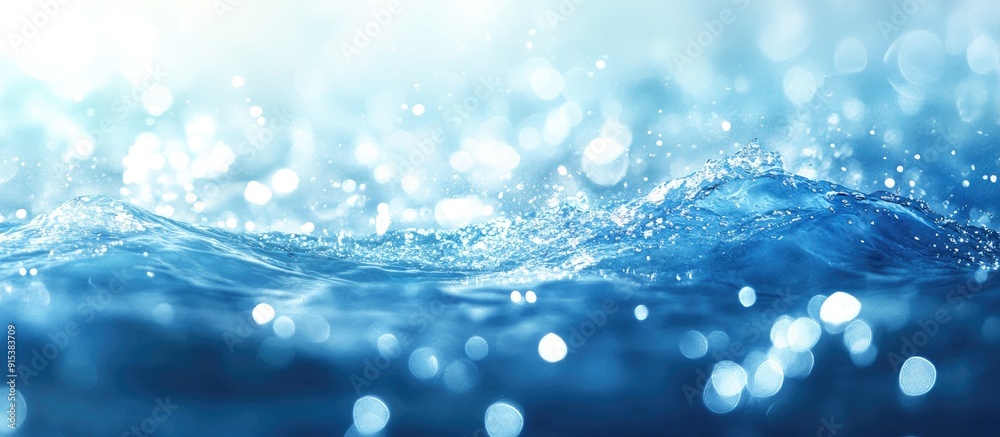Poster defocused blurred transparent blue water surface texture with splashes and bubbles stylish abstract 