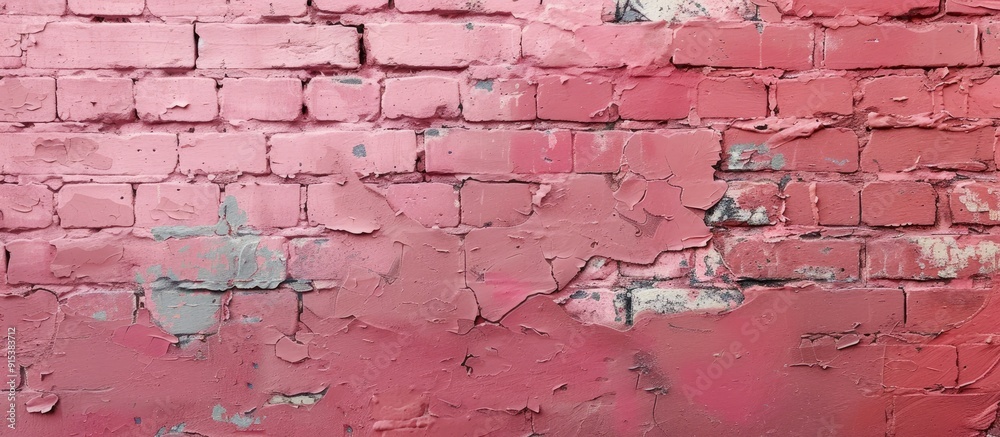 Poster exposed brick wall backdrop freshly painted in reddish pink urban style. with copy space image. Place for adding text or design