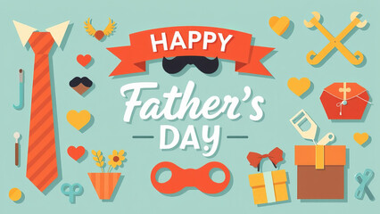 Happy Father's Day Retro Styled Greeting: Vintage Icons and Symbols for Dad's Special Day