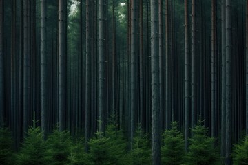 Deep pine forest background vegetation outdoors woodland.
