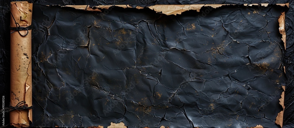 Poster Old paper horizontal banner Parchment scroll set against a black background. with copy space image. Place for adding text or design