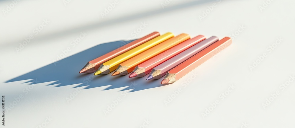 Poster colored pencils on a white background with a shadow. with copy space image. Place for adding text or design