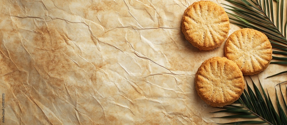 Fototapete textured vintage paper background featuring palmera biscuit. with copy space image. place for adding