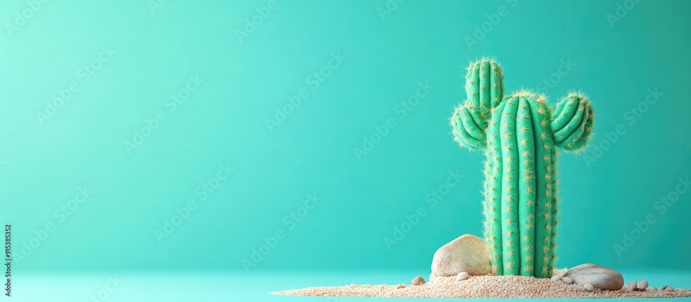 Aufkleber felt cactus on a vivid background. with copy space image. Place for adding text or design