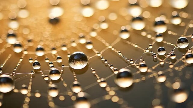 A close-up of clear water droplets on a textured surface, showcasing abstract patte
