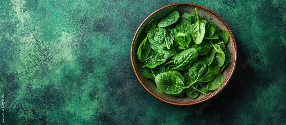 Aufkleber spinach healthy salad mixed leaves vitamins nutritious food menu idea food backdrop copy space top v