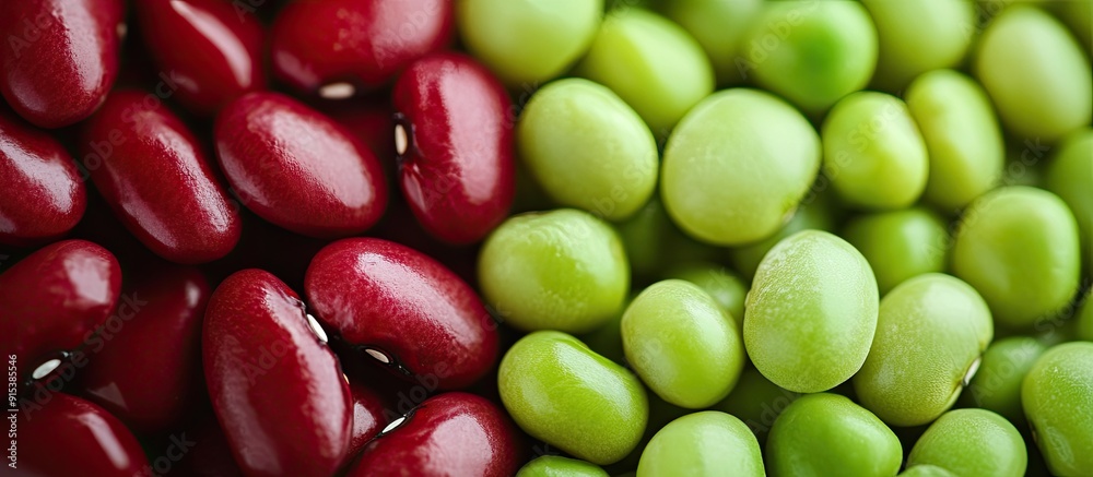 Poster Close up background of red beans and green peas. with copy space image. Place for adding text or design