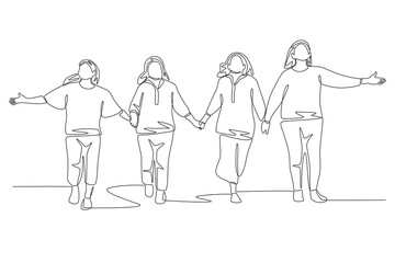 Senior community. Community concept one-line drawing