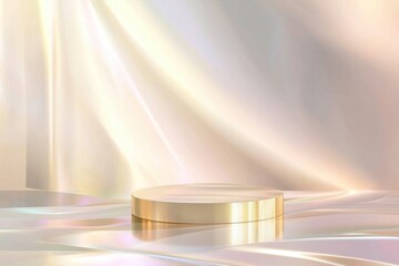 Iridescent Pearl Glamour Display, an elegant scene featuring a pedestal showcasing a cosmetic...