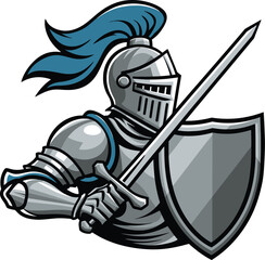 medieval knight with sword and shield ready to fight illustration