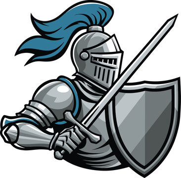 medieval knight with sword and shield ready to fight illustration