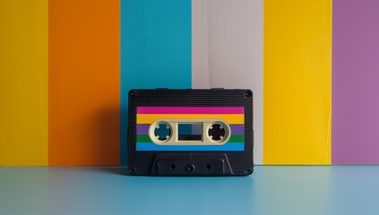 Fototapeta premium Vintage Cassette Tape on Striped Background