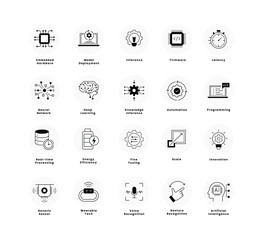 TinyML and AI Technology Icon Set - Neural Networks, Model Deployment, Wearable Tech & More