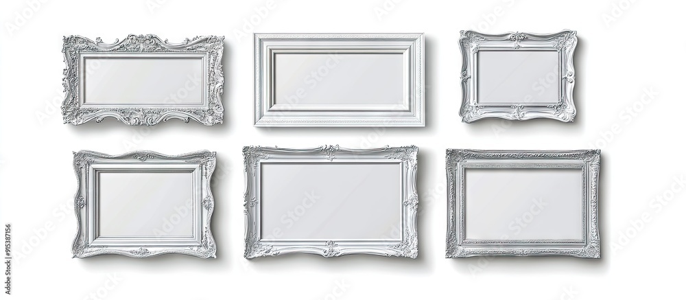 Aufkleber Silver wooden frames with blank colorful paper Collection isolated on a white background Art gallery. with copy space image. Place for adding text or design
