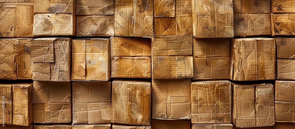 Poster Many brown cardboard boxes. with copy space image. Place for adding text or design