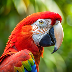 Fototapeta premium closeup of a scarlet macaw from side view scarlet