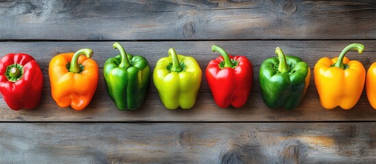 sweet pepper on aged wooden surface. with copy space image. Place for adding text or design