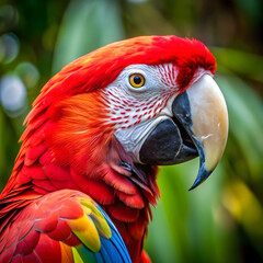 Fototapeta premium closeup of a scarlet macaw from side view scarlet