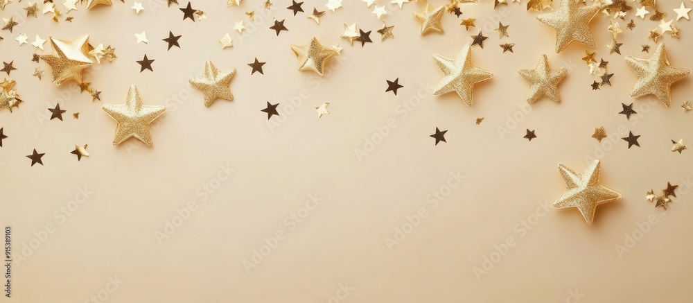 Aufkleber golden stars arrangement on a beige background suitable for party and celebration decoration flat la