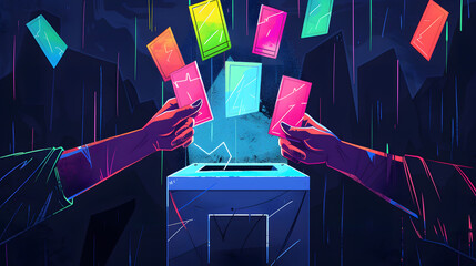 Digital Voting Concept with Hands and Ballot Box

