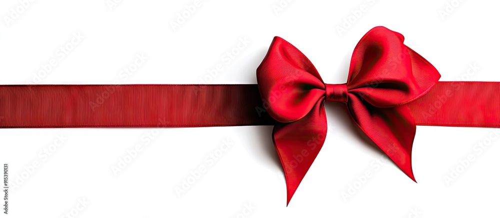 Poster Large Red Bow with Ribbon on White Background. with copy space image. Place for adding text or design