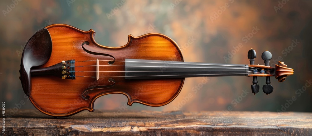 Fototapete A violin placed on the table representing a classic music theme. with copy space image. Place for adding text or design