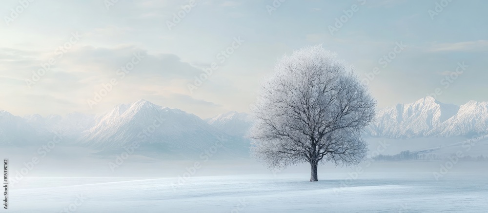 Poster Winter Poplar Tree. with copy space image. Place for adding text or design