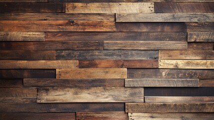 Naklejka premium Rustic wood wall with varying shades of brown planks, perfect for creating a cozy, natural background.