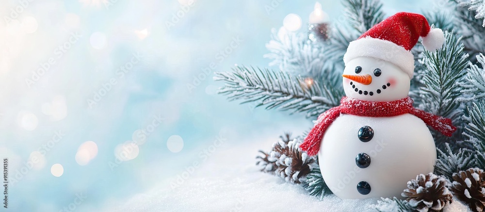 Poster Snowman Christmas decorations for a background or postcard. with copy space image. Place for adding text or design